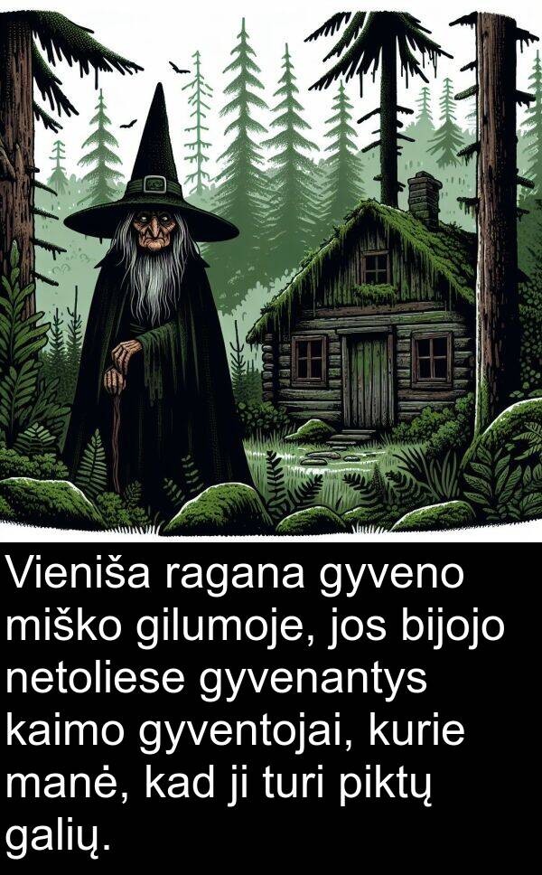 gilumoje: Vieniša ragana gyveno miško gilumoje, jos bijojo netoliese gyvenantys kaimo gyventojai, kurie manė, kad ji turi piktų galių.