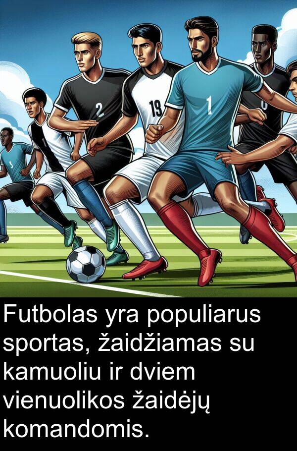 žaidžiamas: Futbolas yra populiarus sportas, žaidžiamas su kamuoliu ir dviem vienuolikos žaidėjų komandomis.