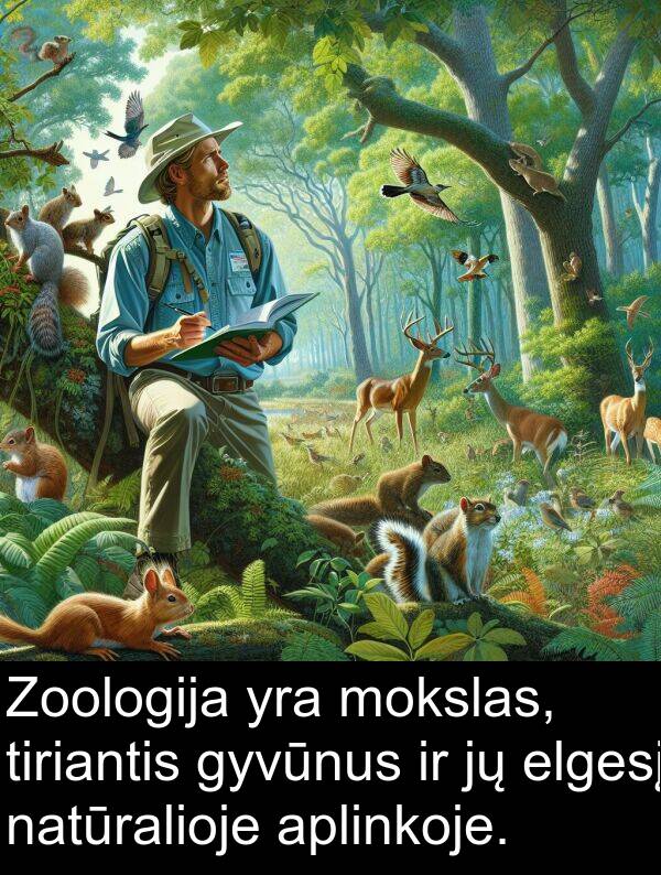 natūralioje: Zoologija yra mokslas, tiriantis gyvūnus ir jų elgesį natūralioje aplinkoje.