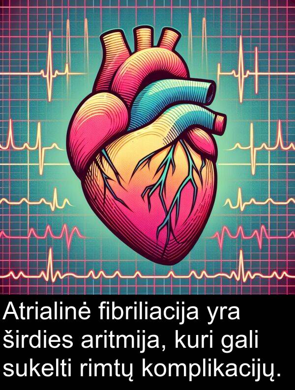 fibriliacija: Atrialinė fibriliacija yra širdies aritmija, kuri gali sukelti rimtų komplikacijų.