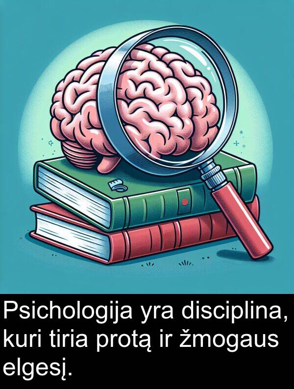 protą: Psichologija yra disciplina, kuri tiria protą ir žmogaus elgesį.
