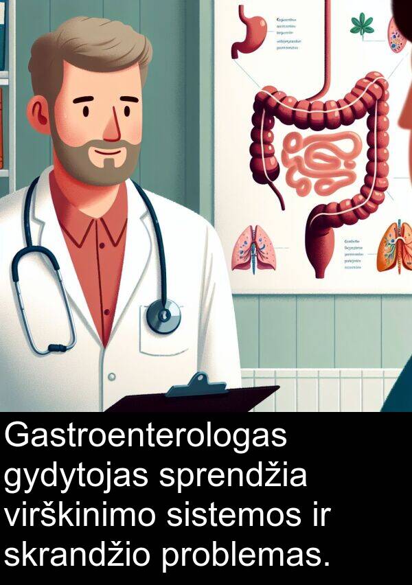 sistemos: Gastroenterologas gydytojas sprendžia virškinimo sistemos ir skrandžio problemas.