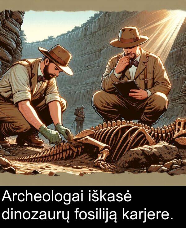 dinozaurų: Archeologai iškasė dinozaurų fosiliją karjere.