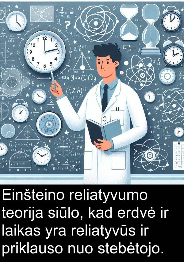 laikas: Einšteino reliatyvumo teorija siūlo, kad erdvė ir laikas yra reliatyvūs ir priklauso nuo stebėtojo.