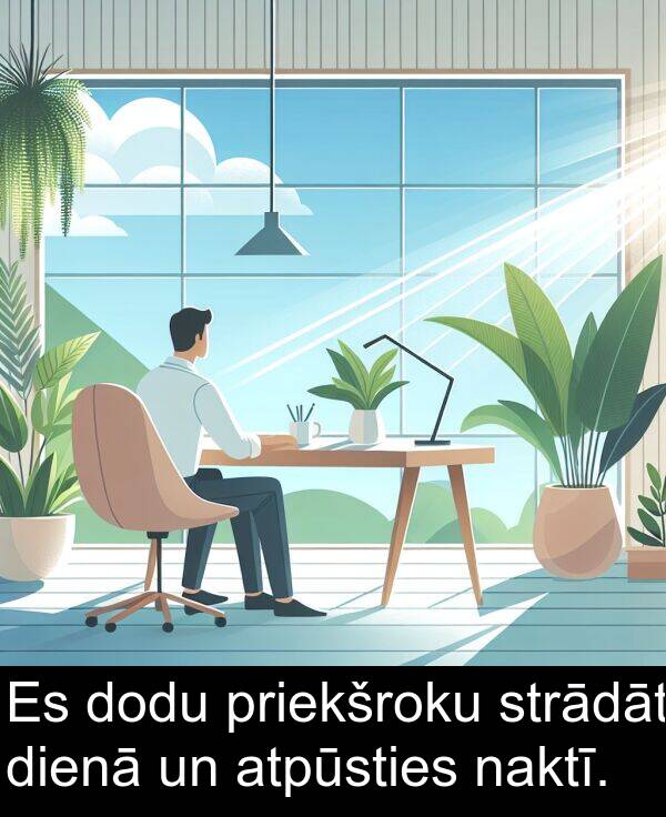 naktī: Es dodu priekšroku strādāt dienā un atpūsties naktī.