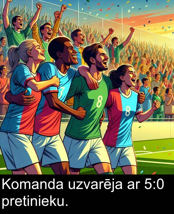 uzvarēja: Komanda uzvarēja ar 5:0 pretinieku.