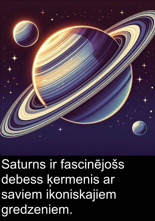 ķermenis: Saturns ir fascinējošs debess ķermenis ar saviem ikoniskajiem gredzeniem.