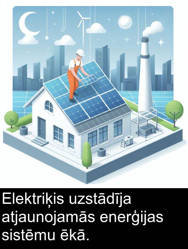 uzstādīja: Elektriķis uzstādīja atjaunojamās enerģijas sistēmu ēkā.