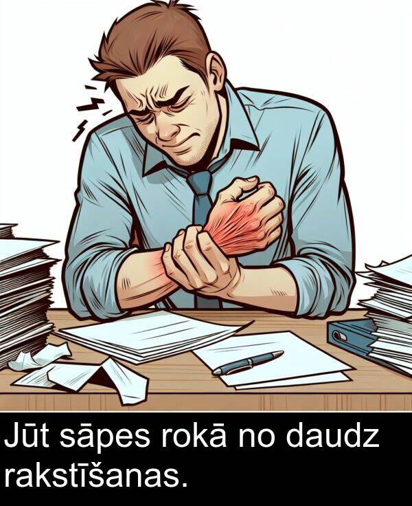 rakstīšanas: Jūt sāpes rokā no daudz rakstīšanas.