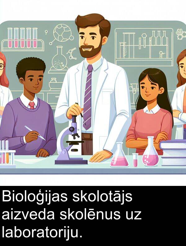 skolotājs: Bioloģijas skolotājs aizveda skolēnus uz laboratoriju.