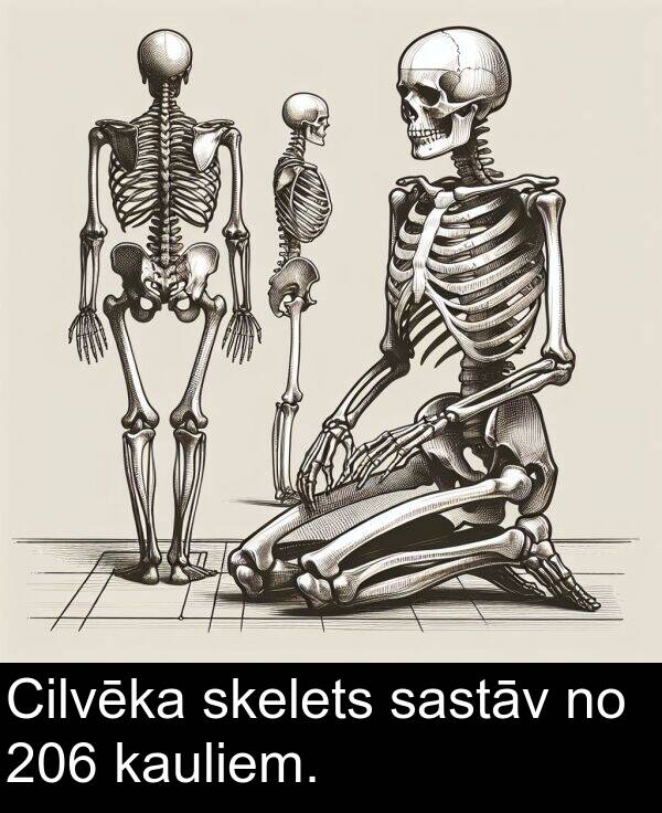 skelets: Cilvēka skelets sastāv no 206 kauliem.