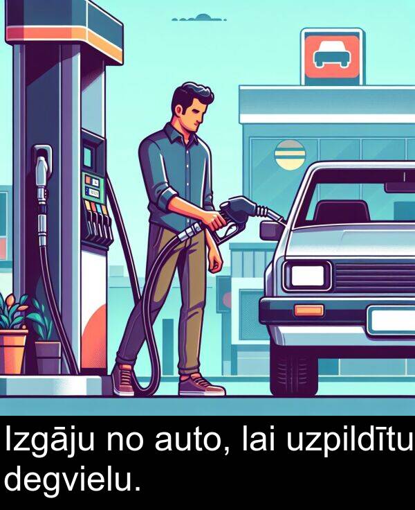 lai: Izgāju no auto, lai uzpildītu degvielu.