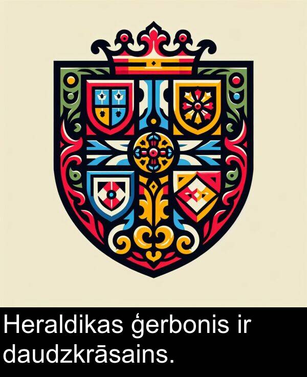 ģerbonis: Heraldikas ģerbonis ir daudzkrāsains.