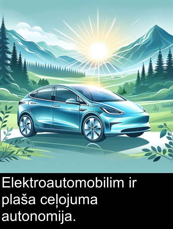 ceļojuma: Elektroautomobilim ir plaša ceļojuma autonomija.