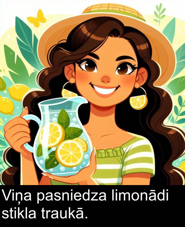 stikla: Viņa pasniedza limonādi stikla traukā.