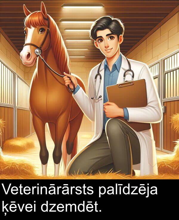 palīdzēja: Veterinārārsts palīdzēja ķēvei dzemdēt.