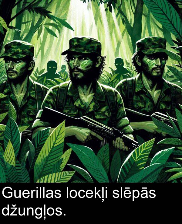 slēpās: Guerillas locekļi slēpās džungļos.