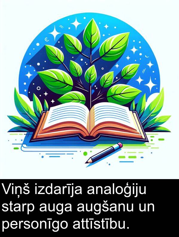 personīgo: Viņš izdarīja analoģiju starp auga augšanu un personīgo attīstību.