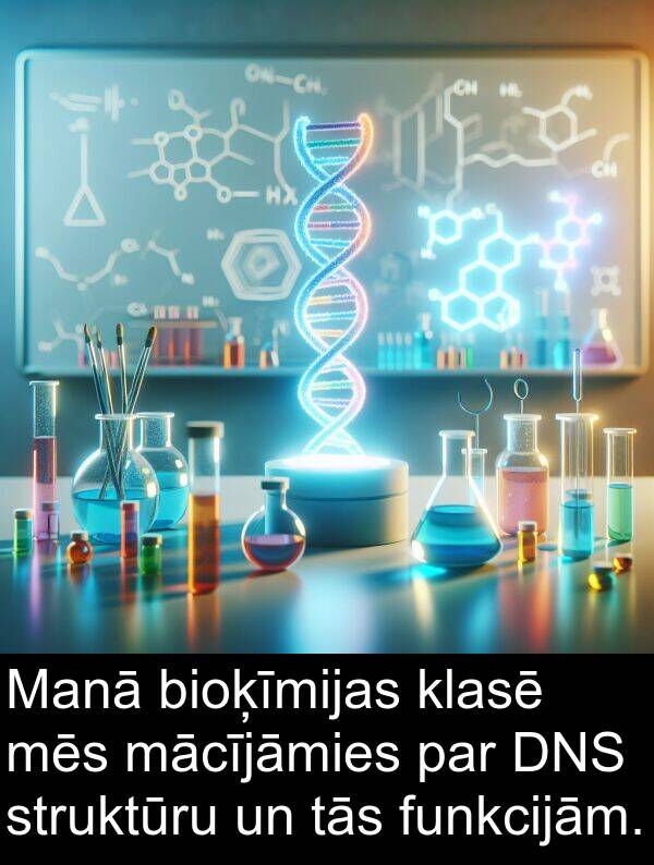 funkcijām: Manā bioķīmijas klasē mēs mācījāmies par DNS struktūru un tās funkcijām.