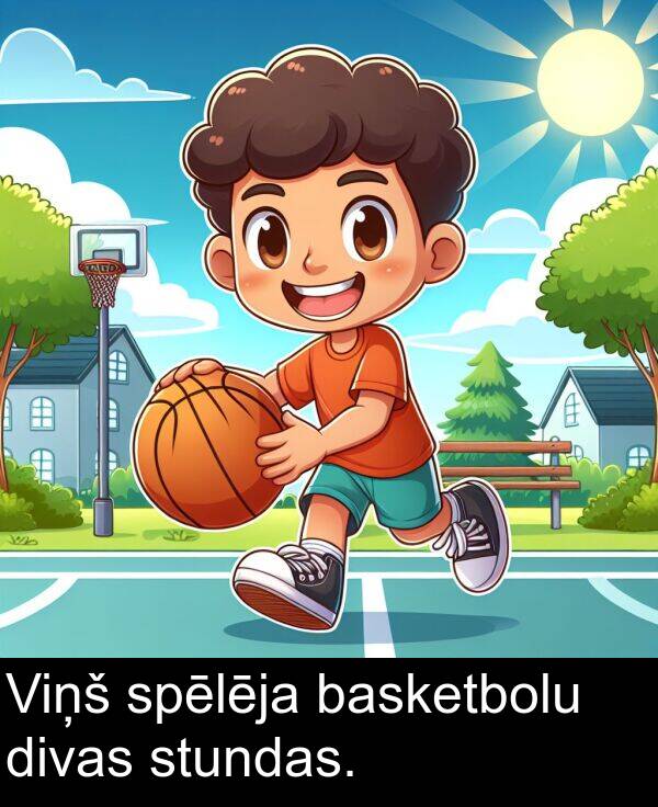 spēlēja: Viņš spēlēja basketbolu divas stundas.