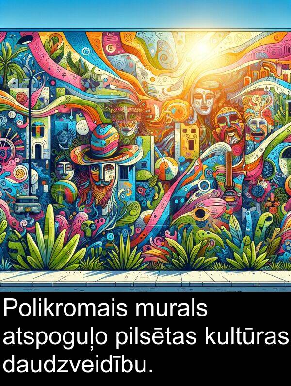 daudzveidību: Polikromais murals atspoguļo pilsētas kultūras daudzveidību.