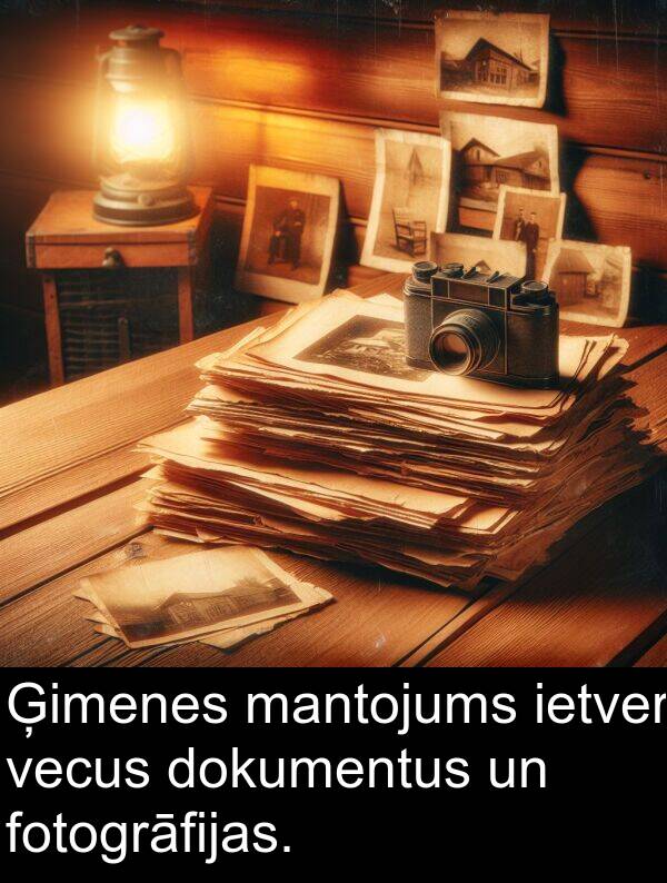 fotogrāfijas: Ģimenes mantojums ietver vecus dokumentus un fotogrāfijas.