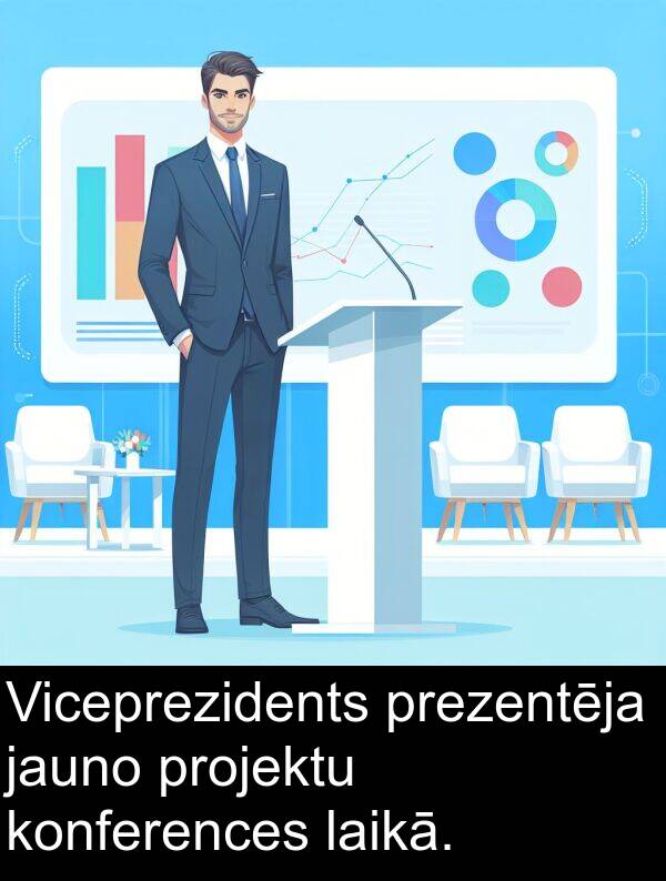 jauno: Viceprezidents prezentēja jauno projektu konferences laikā.