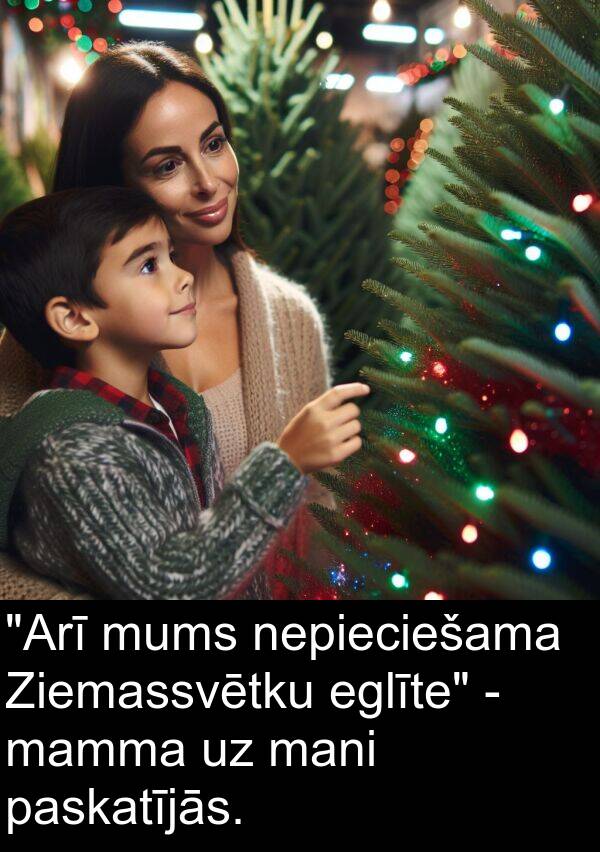 mamma: "Arī mums nepieciešama Ziemassvētku eglīte" - mamma uz mani paskatījās.