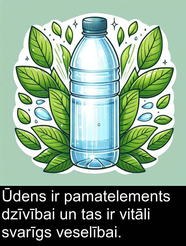 pamatelements: Ūdens ir pamatelements dzīvībai un tas ir vitāli svarīgs veselībai.