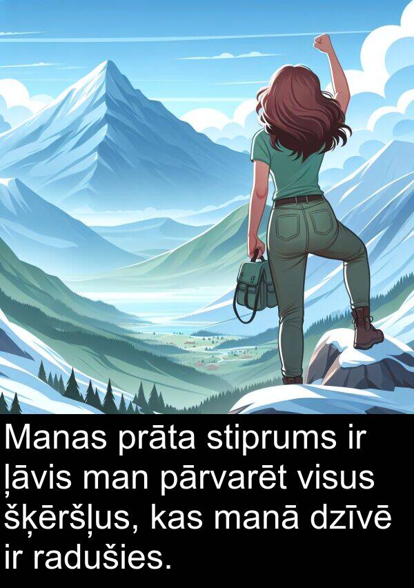 ļāvis: Manas prāta stiprums ir ļāvis man pārvarēt visus šķēršļus, kas manā dzīvē ir radušies.