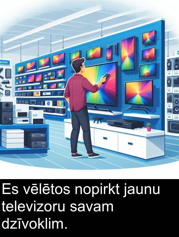 jaunu: Es vēlētos nopirkt jaunu televizoru savam dzīvoklim.