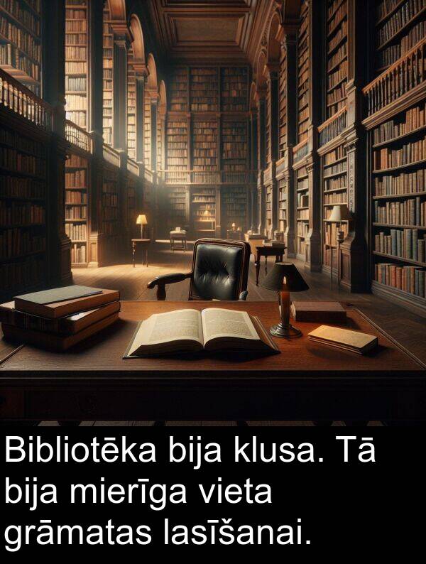 lasīšanai: Bibliotēka bija klusa. Tā bija mierīga vieta grāmatas lasīšanai.