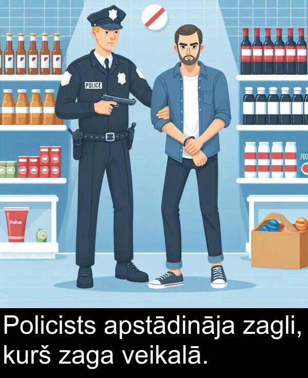 veikalā: Policists apstādināja zagli, kurš zaga veikalā.