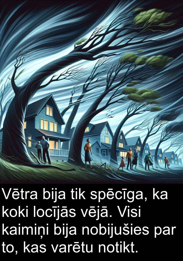 kaimiņi: Vētra bija tik spēcīga, ka koki locījās vējā. Visi kaimiņi bija nobijušies par to, kas varētu notikt.