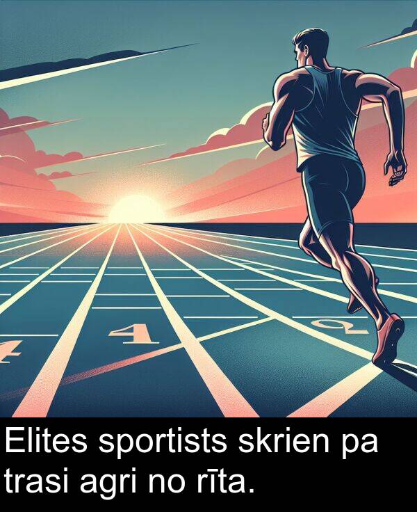 trasi: Elites sportists skrien pa trasi agri no rīta.