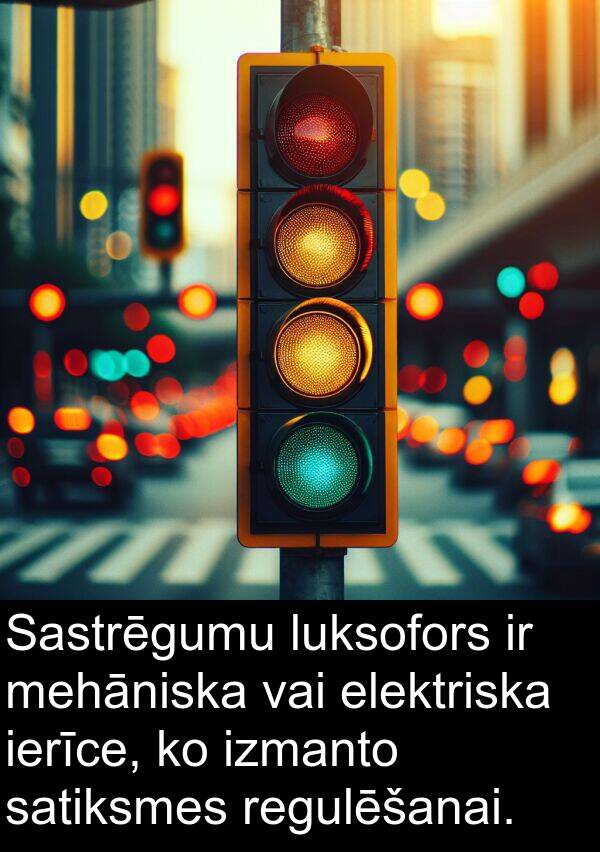 mehāniska: Sastrēgumu luksofors ir mehāniska vai elektriska ierīce, ko izmanto satiksmes regulēšanai.