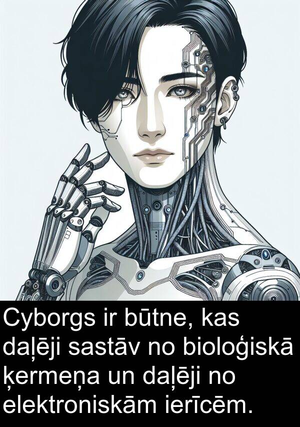 ķermeņa: Cyborgs ir būtne, kas daļēji sastāv no bioloģiskā ķermeņa un daļēji no elektroniskām ierīcēm.