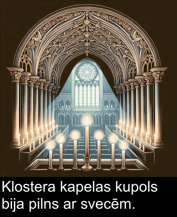 kupols: Klostera kapelas kupols bija pilns ar svecēm.