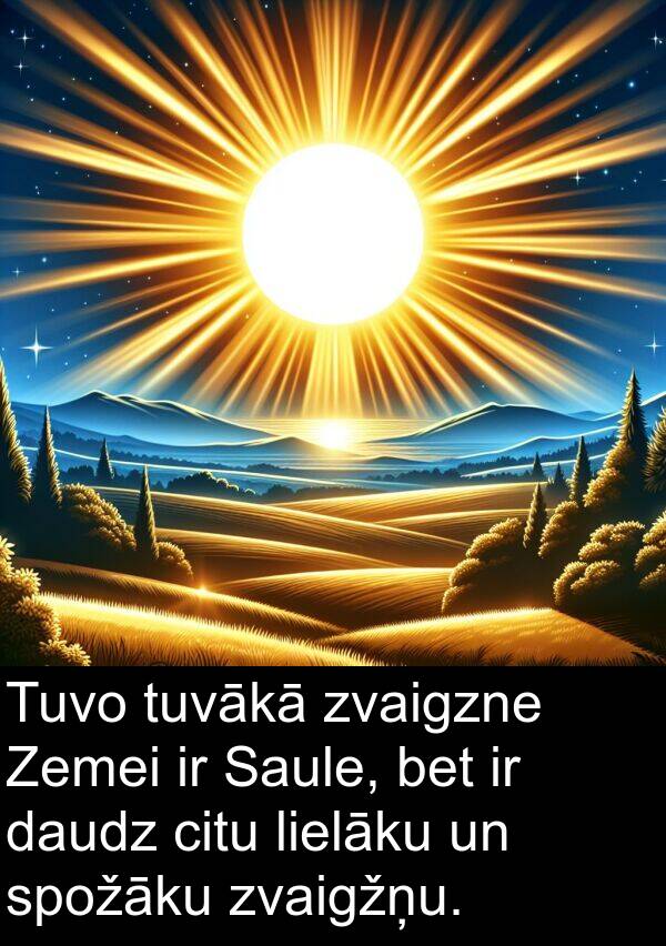 citu: Tuvo tuvākā zvaigzne Zemei ir Saule, bet ir daudz citu lielāku un spožāku zvaigžņu.