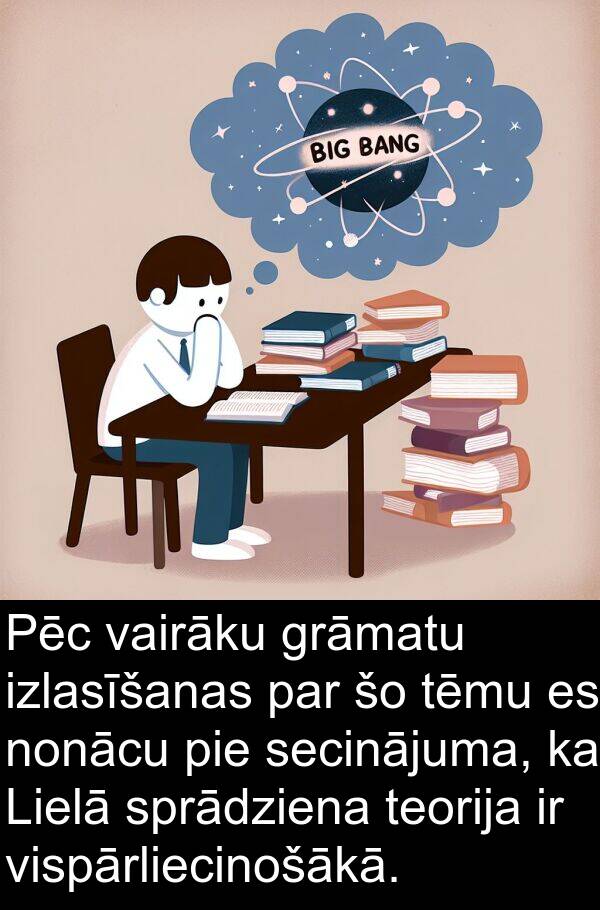 vairāku: Pēc vairāku grāmatu izlasīšanas par šo tēmu es nonācu pie secinājuma, ka Lielā sprādziena teorija ir vispārliecinošākā.