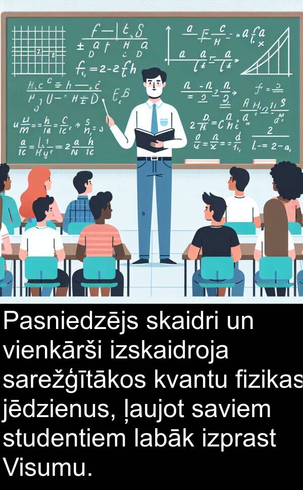 fizikas: Pasniedzējs skaidri un vienkārši izskaidroja sarežģītākos kvantu fizikas jēdzienus, ļaujot saviem studentiem labāk izprast Visumu.