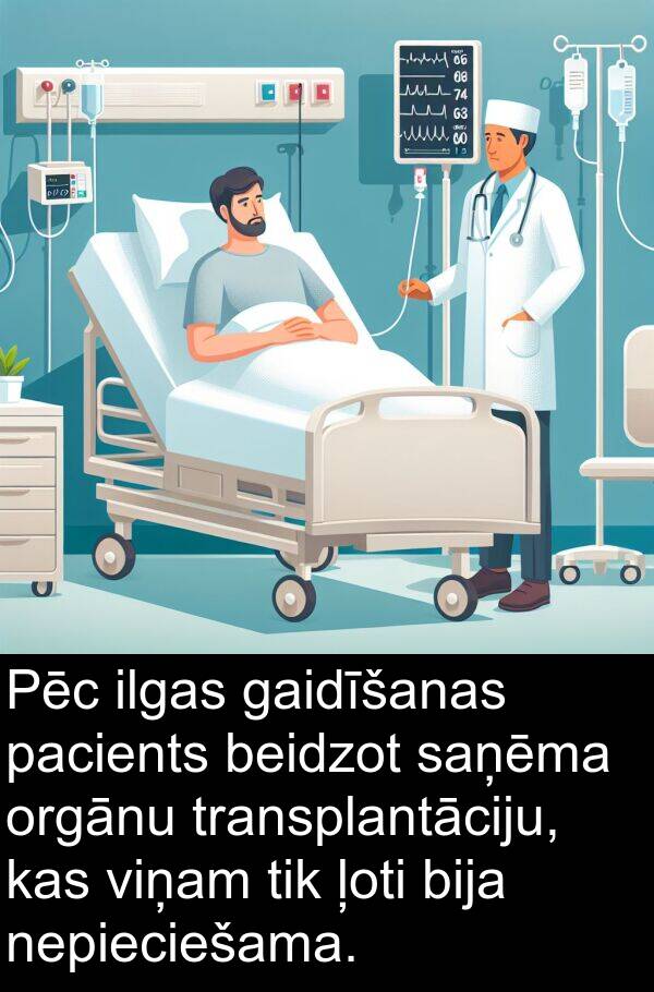 gaidīšanas: Pēc ilgas gaidīšanas pacients beidzot saņēma orgānu transplantāciju, kas viņam tik ļoti bija nepieciešama.