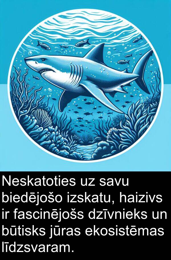 jūras: Neskatoties uz savu biedējošo izskatu, haizivs ir fascinējošs dzīvnieks un būtisks jūras ekosistēmas līdzsvaram.