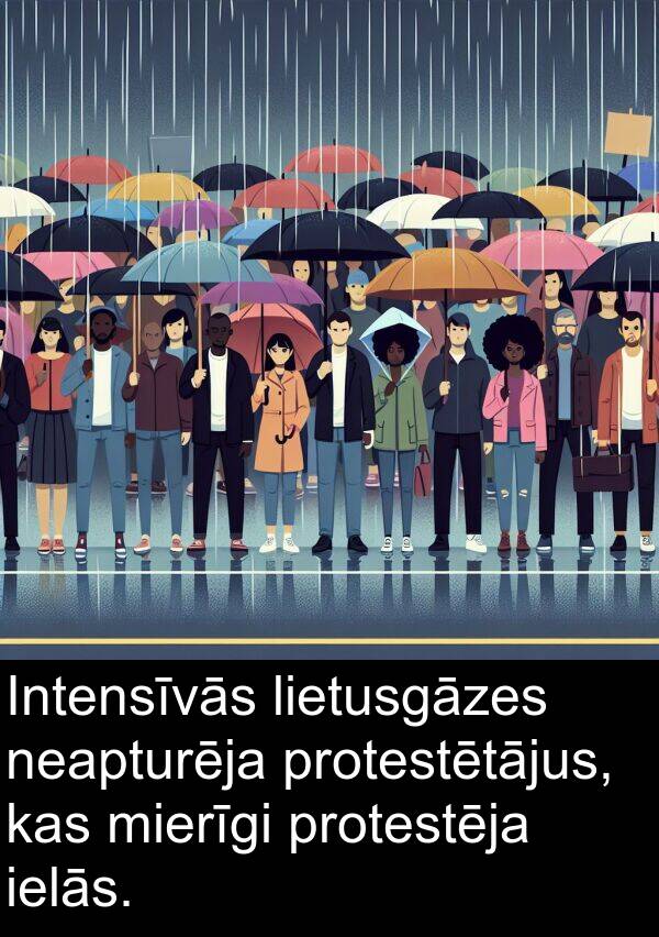 protestētājus: Intensīvās lietusgāzes neapturēja protestētājus, kas mierīgi protestēja ielās.