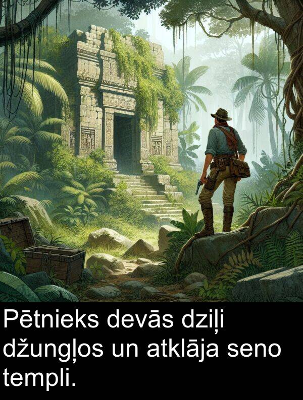 templi: Pētnieks devās dziļi džungļos un atklāja seno templi.