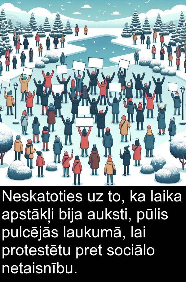 protestētu: Neskatoties uz to, ka laika apstākļi bija auksti, pūlis pulcējās laukumā, lai protestētu pret sociālo netaisnību.