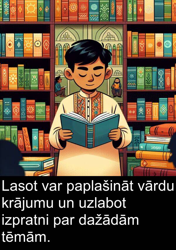 vārdu: Lasot var paplašināt vārdu krājumu un uzlabot izpratni par dažādām tēmām.