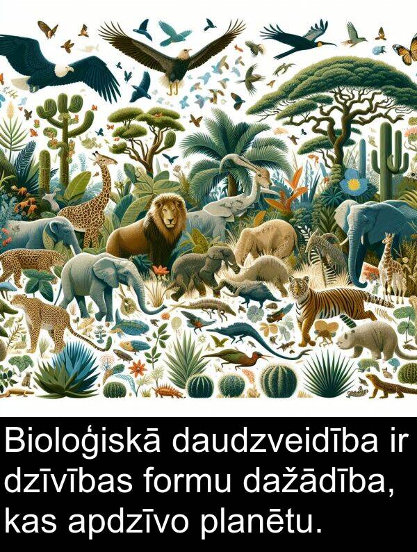 daudzveidība: Bioloģiskā daudzveidība ir dzīvības formu dažādība, kas apdzīvo planētu.