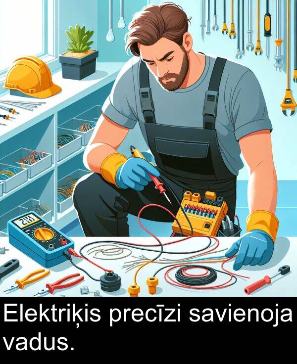 savienoja: Elektriķis precīzi savienoja vadus.