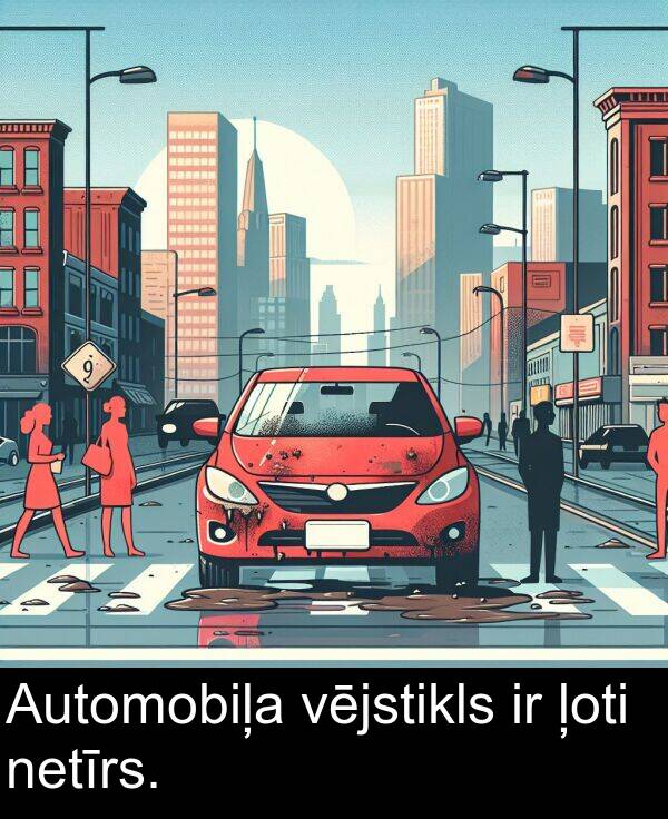 vējstikls: Automobiļa vējstikls ir ļoti netīrs.